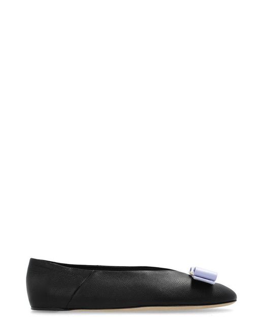 Ferragamo Black Vanna Bow Detailed Ballet Flats