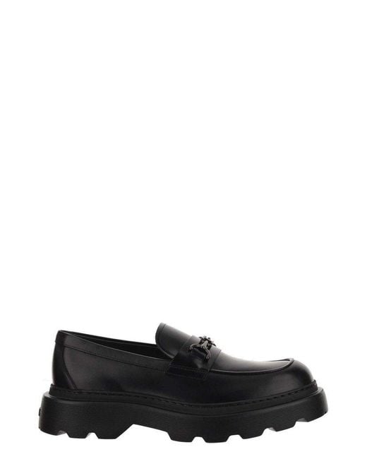 Tod's Black T Plaque Tapered Toe Loafers for men
