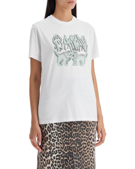 Ganni White Printed T-Shirt, '