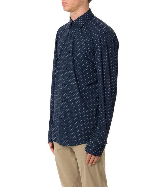 Boss Blue Geometric-Print Performance-Stretch Slim Fit Shirt for men