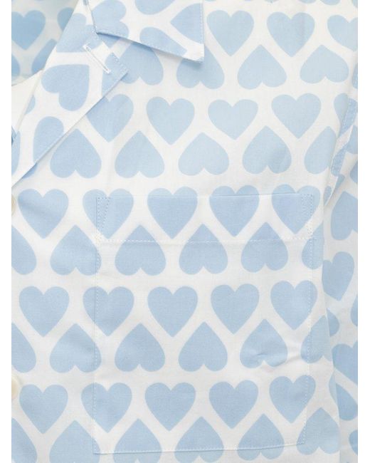 AMI Blue Paris Heart-printed Short-sleeved Buttoned Shirt for men