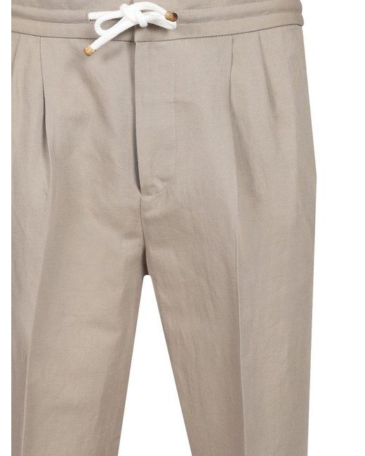 Brunello Cucinelli Natural Drawstring Tapered Leg Trousers for men