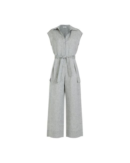 Peserico Gray Mélange Belted Jumpsuit