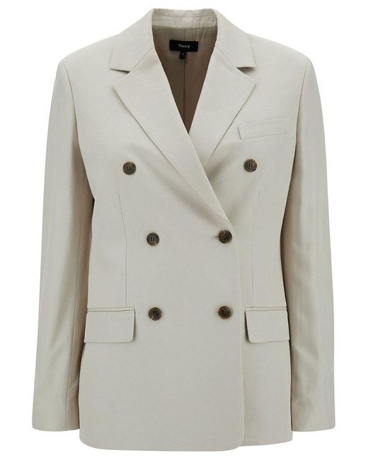 Theory Gray Off- Double-Breasted Jacket With Notched Revers