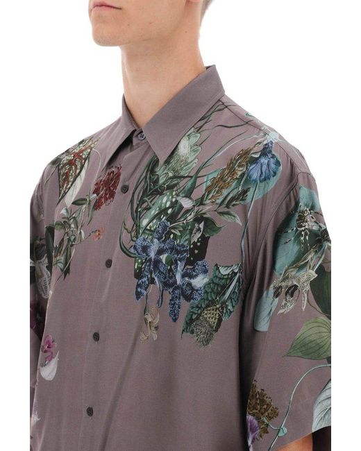 Dries Van Noten Purple Cassidye Floral Print Short Sleeve Shirt for men