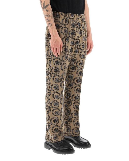 Needles Gray Pintuck Graphic Printed Trousers for men