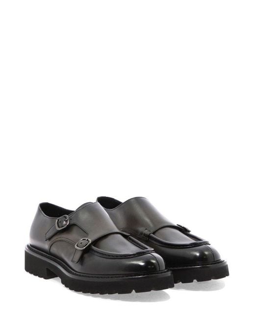 Doucal's Black Double-Buckle Almond Toe Monk Shoes for men
