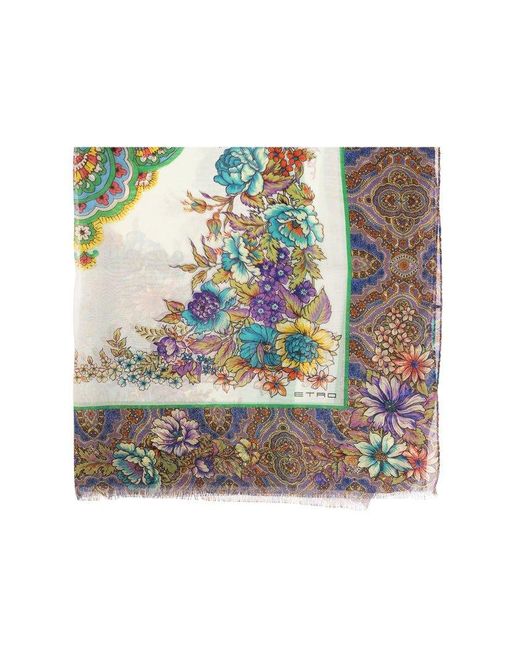 Etro Multicolor Floral-printed Rectangle Shape Scarf