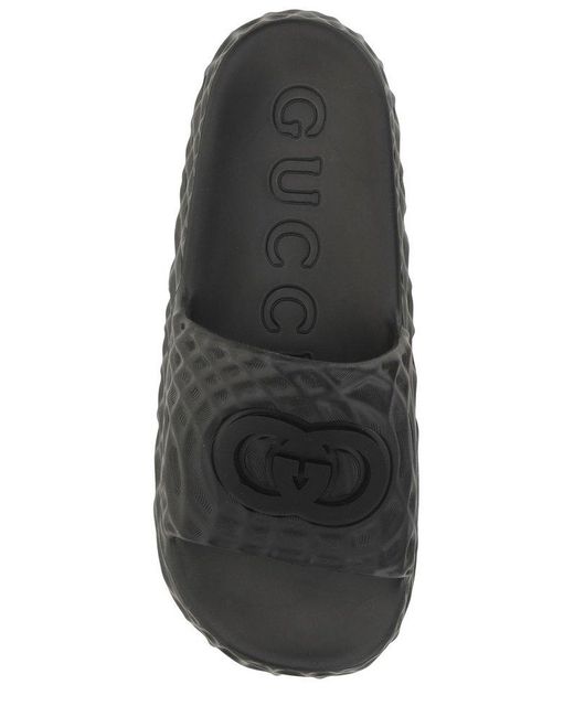 Gucci Black Interlocking Logo Ripple Sole Slide for men