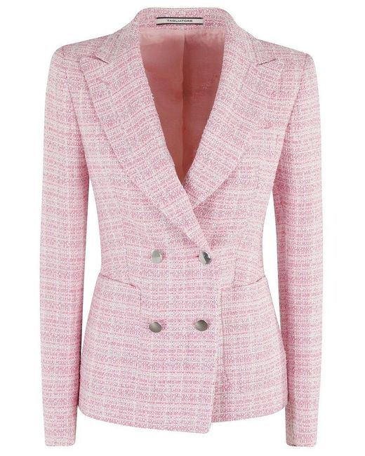 Tagliatore Pink Double-Breasted Blazer With Tailored Silhouette