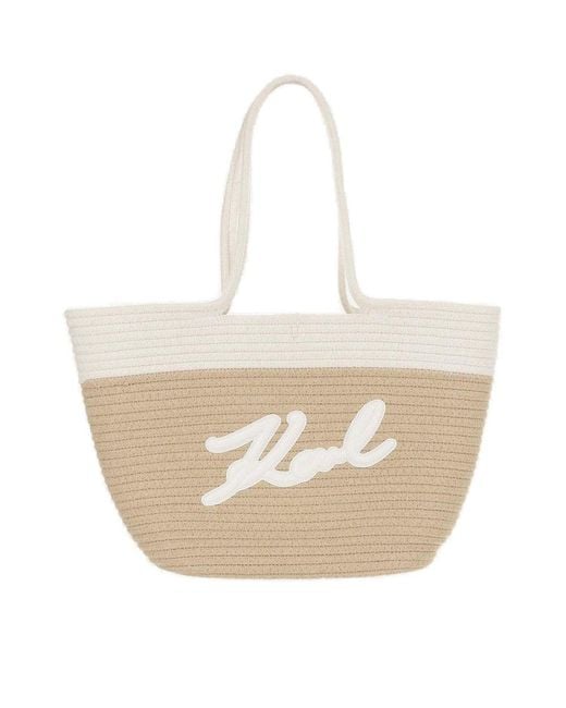 Karl Lagerfeld White Fabric Tote Bag With Logo