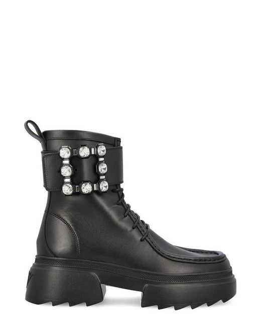 Roger Vivier Black Embellished Lace-Up Boots