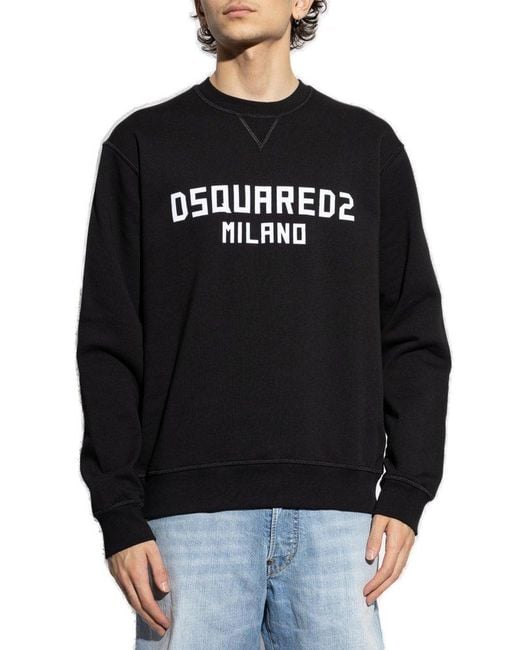 DSquared² Black Velvet-Logo Crewneck Sweatshirt for men