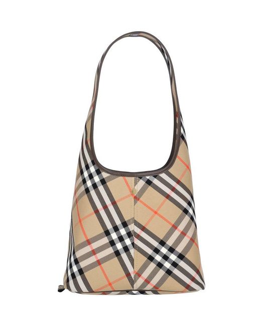 Burberry White Check Printed Hobo Bag