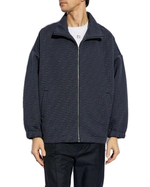 Fendi Blue Monogram Printed Zipped Sweatshirt for men