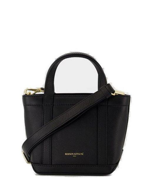 Maison Kitsuné Fox Head Leather Mini Tote Bag in Black | Lyst
