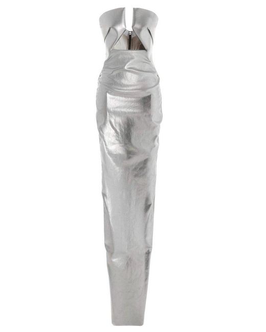 Rick Owens Prong Metallic Strapless Gown