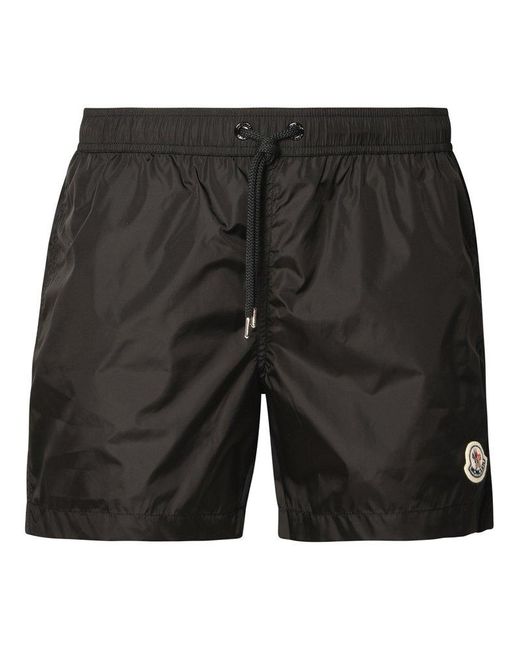 Moncler Black Straight-leg Mid-length Logo-appliquéd Swim Shorts for men
