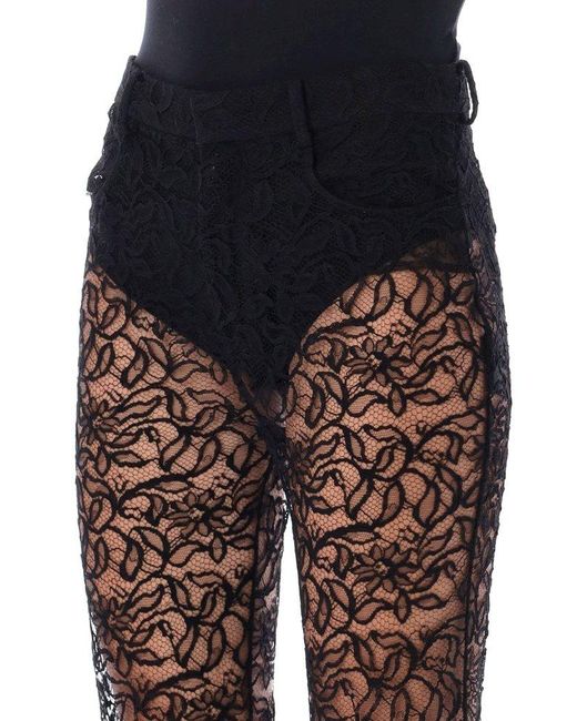 Saint Laurent Black Lace Detailed Straight Leg Trousers