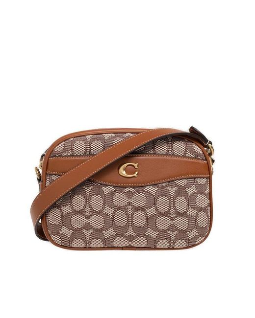 COACH Logo Plaque Signature Jacquard Camera Bag in Brown Lyst