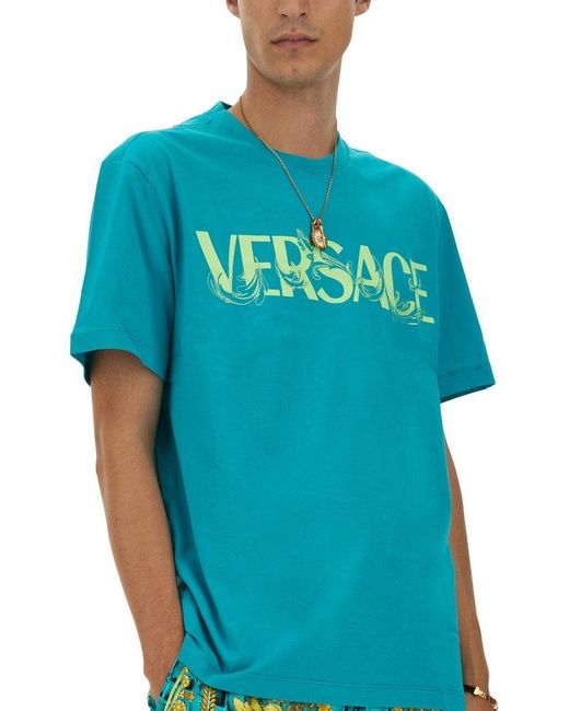 Versace Blue T-Shirt With Baroque Logo for men