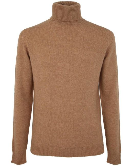 Roberto Collina Brown Turtleneck Long-sleeved Sweater for men