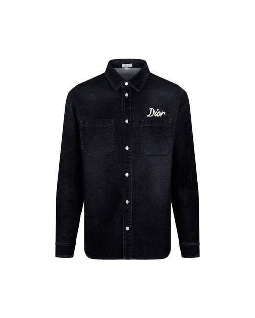 Dior Blue Logo-embroidered Denim Shirt for men