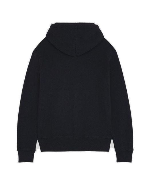 Maison Kitsuné Blue Fox Head Embroidered Drawstring Hoodie for men