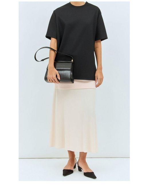 Jil Sander Black Logo-Print Foldover Shoulder Bag