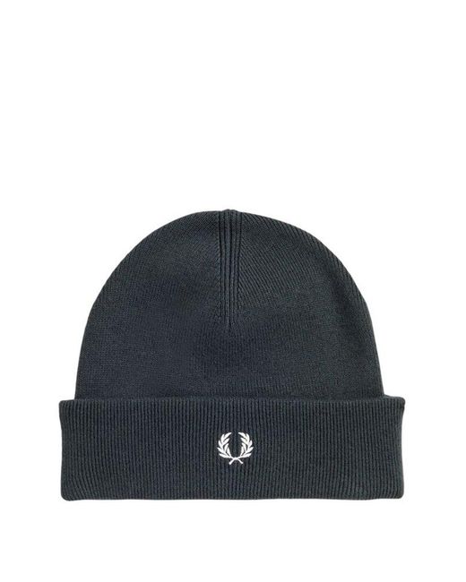 Fred Perry Blue Logo Embroidered Knitted Beanie for men