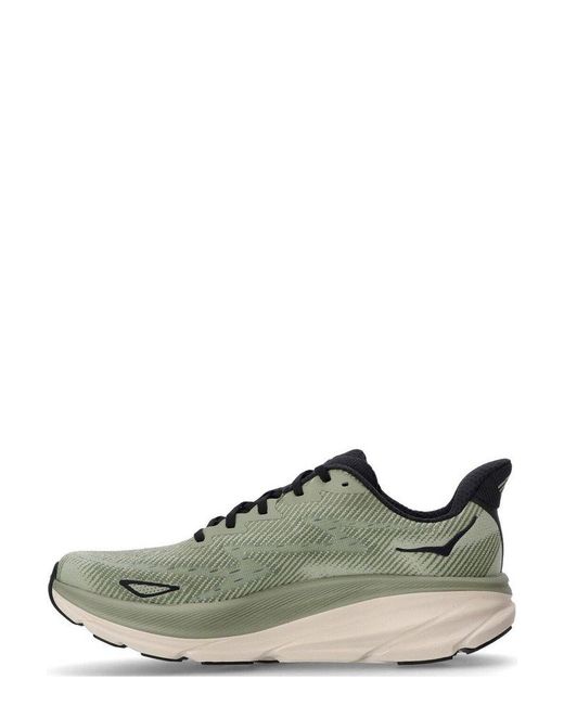 Hoka One One Green Clifton 9 Lace-Up Sneakers for men