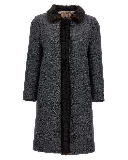 N°21 Black Faux Fur Neck Coat Coats, Trench Coats