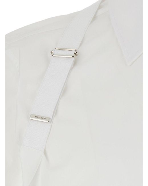 Alexander McQueen White 'Harness' Shirt With Clasic Collar And Strap Detail On The Sleeve for men