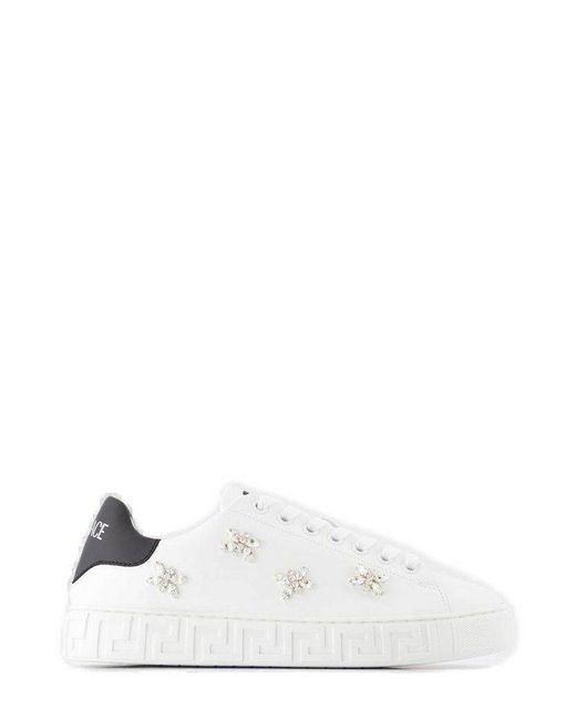 Versace White Greca Embellished Lace-Up Sneakers