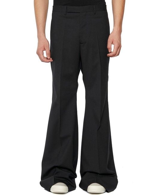 Rick Owens Wool Flared Pleat Detailed Pants in Black for Men Lyst