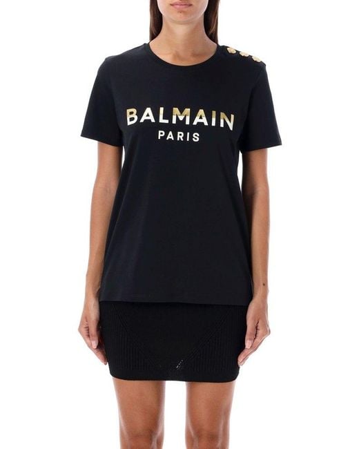Balmain Black Logo Printed Crewneck T-shirt