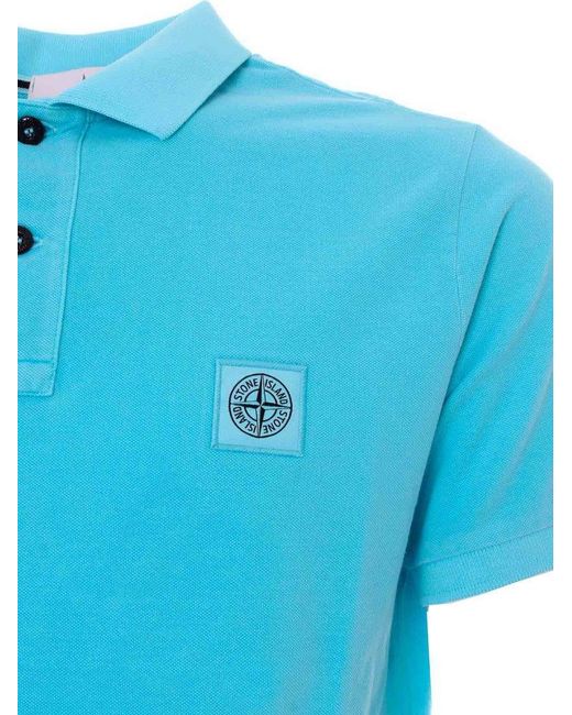 Stone Island Blue Logo Patch Polo Shirt for men
