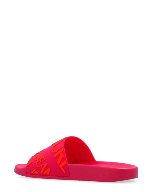 Versace Red Logo-embossed Slip-on Slides