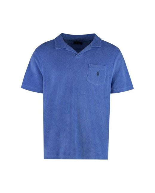 Polo Ralph Lauren Blue Towelling Polo Shirt for men
