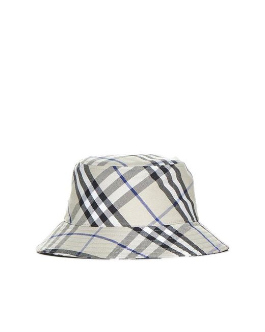 Burberry White Check Twill Bucket Hat for men
