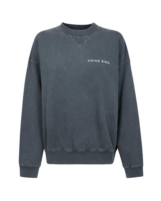 Anine Bing Gray Logo-Printed Crewneck Sweatshirt