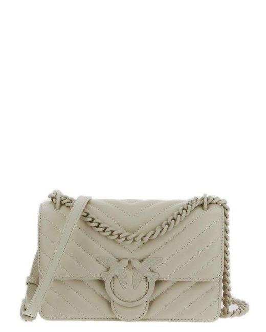 Pinko Gray Love One Chevron Quilted Mini Shoulder Bag