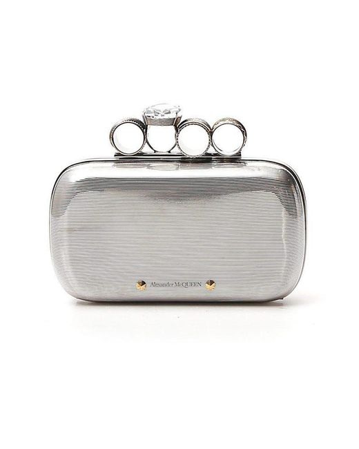 Alexander McQueen Gray Embellished Ring Clutch Bag