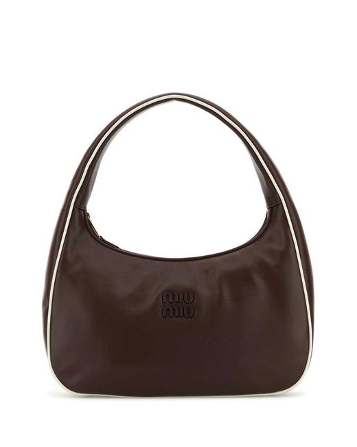 Miu Miu Brown Logo Detailed Top-handle Tote Bag