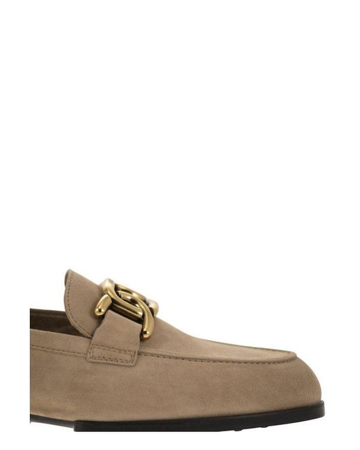 Tod's Brown Chain-Detail Round Toe Loafers