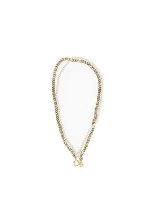 Sacai Metallic Pearl Chain Long Necklace