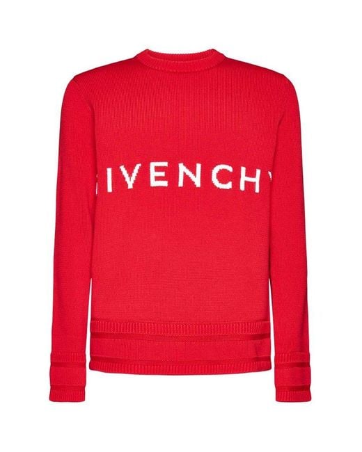 Givenchy Red 4g Logo Intarsia Knitted Crewneck Sweater for men