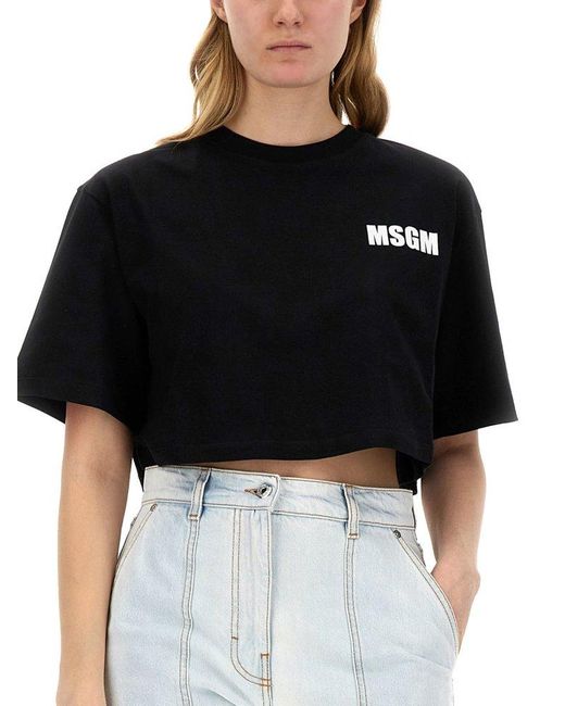 MSGM Black Cropped T-Shirt