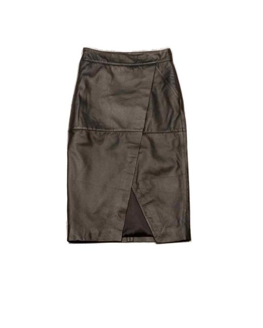 L'Autre Chose Gray Ruched Leather Skirt