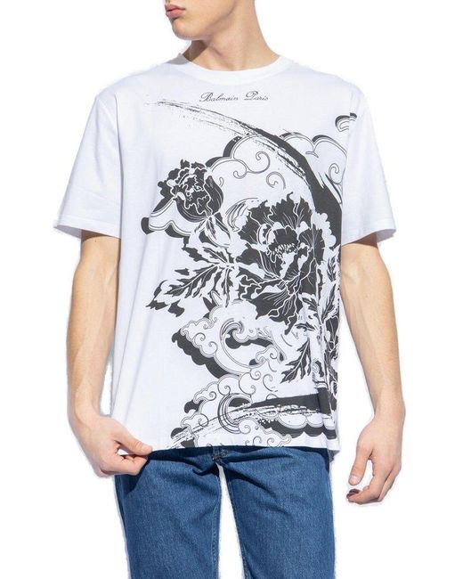 Balmain Gray Printed T-shirt, for men